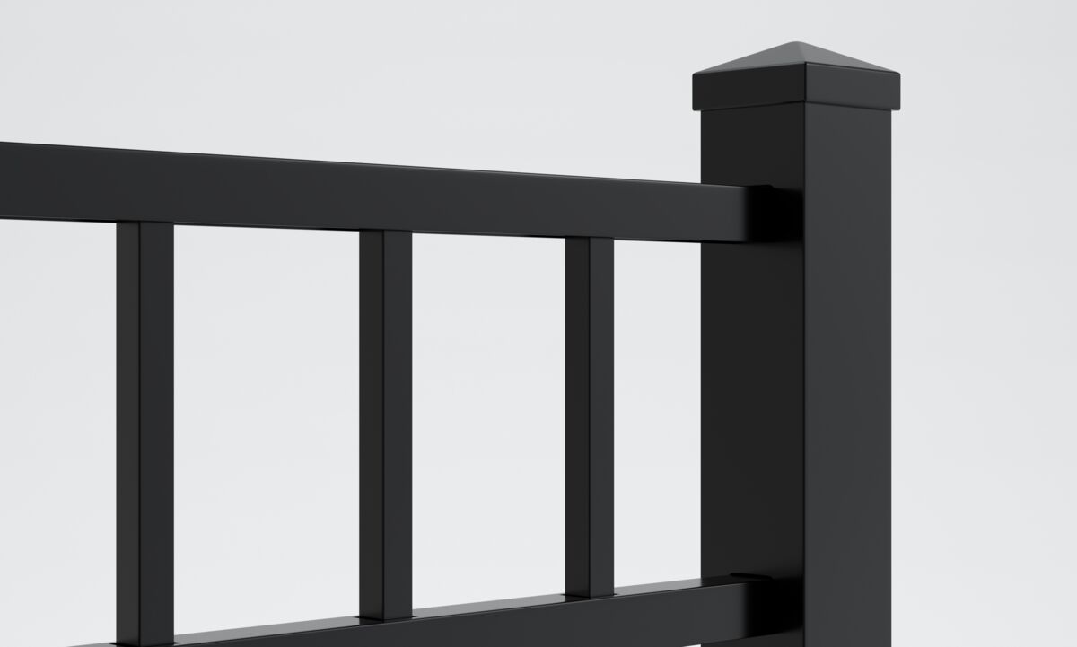 Catalyst aluminum fence post and rail close up